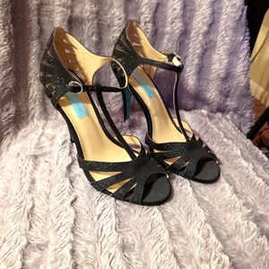 Betsey Johnson Black Sparkly Sandal Heels